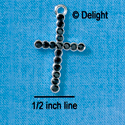 C2757 - Thin Cross with Black Enamel - Silver Charm